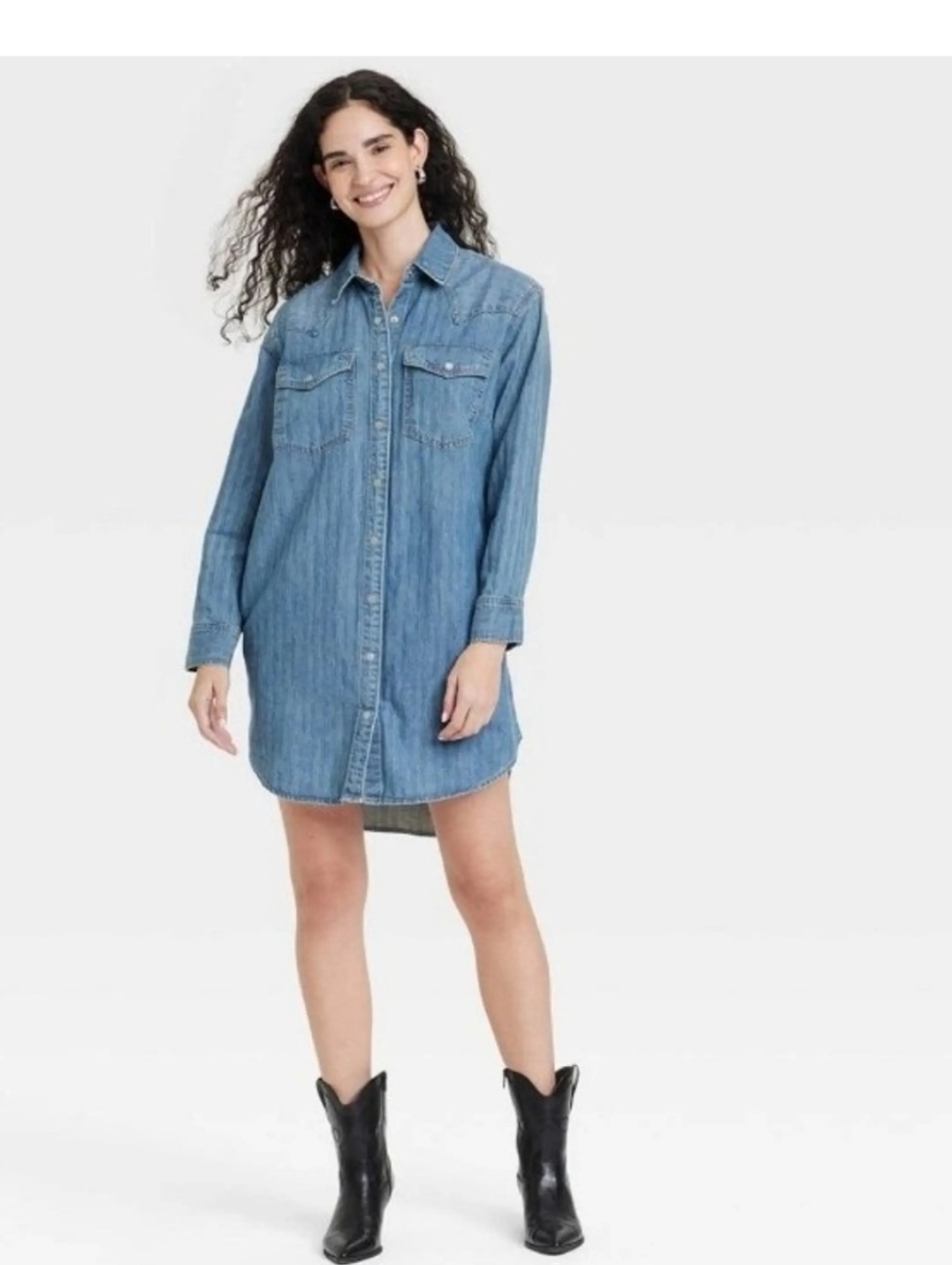 Denim Button Down Western style Shirt Dress - Picture 1 of 5